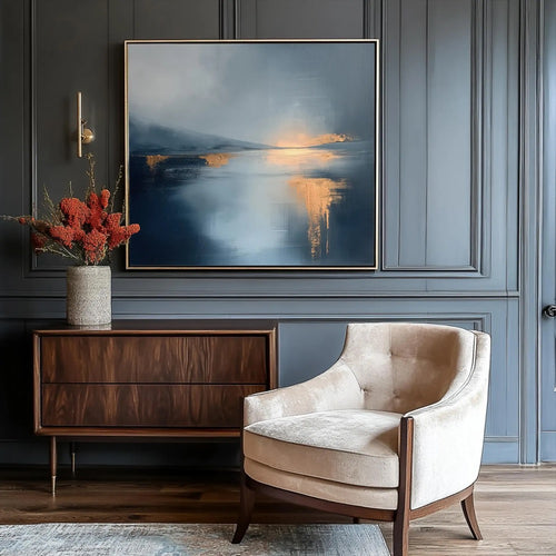 Abstract Blue and Gold Art Print - Modern Landscape Painting - Large Canvas Wall Art for Living Room - Abstract Ocean Painting Wall Art