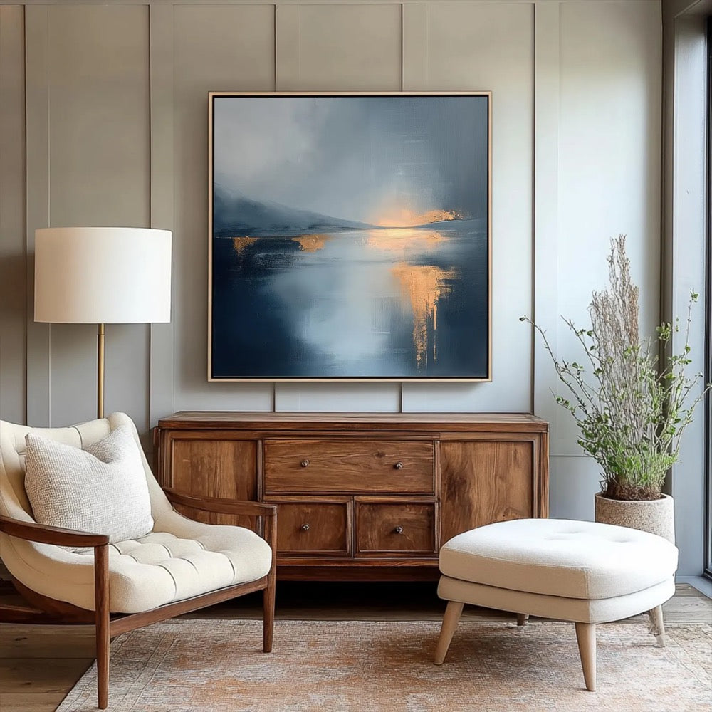 Abstract Blue and Gold Art Print - Modern Landscape Painting - Large Canvas Wall Art for Living Room - Abstract Ocean Painting Wall Art