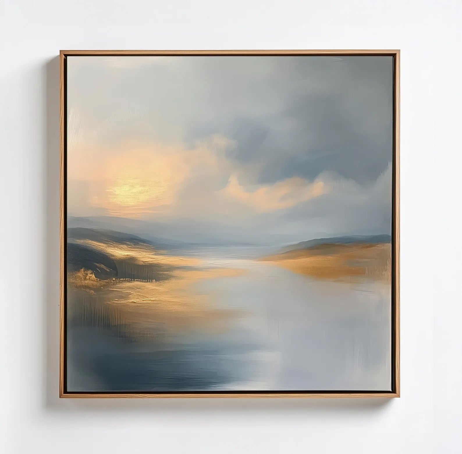 Abstract Blue and Gold Landscape Art Print Canvas, Abstract Sunset Modern Wall Art Decor, Nature Inspired Large Abstract Landscape Paintings