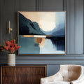 Abstract Mountain Lake Painting – Modern Blue Landscape Canvas Print, Minimalist Wall Art, Nature-Inspired Home Decor, Contemporary Art