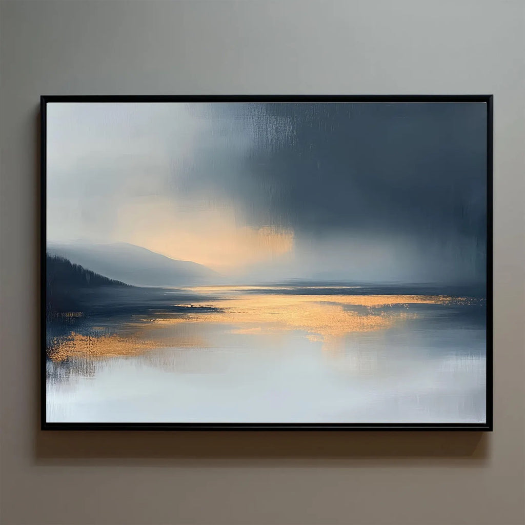 Blue Gold Abstract Wall Art Print Modern Landscape Canvas Large Calming Horizon Artwork For Living Room Bedroom Contemporary Home Decor