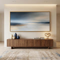Oversized Horizontal Abstract Wall Art Canvas Navy Blue Grey Landscape Print Large Gold Foil Seascape