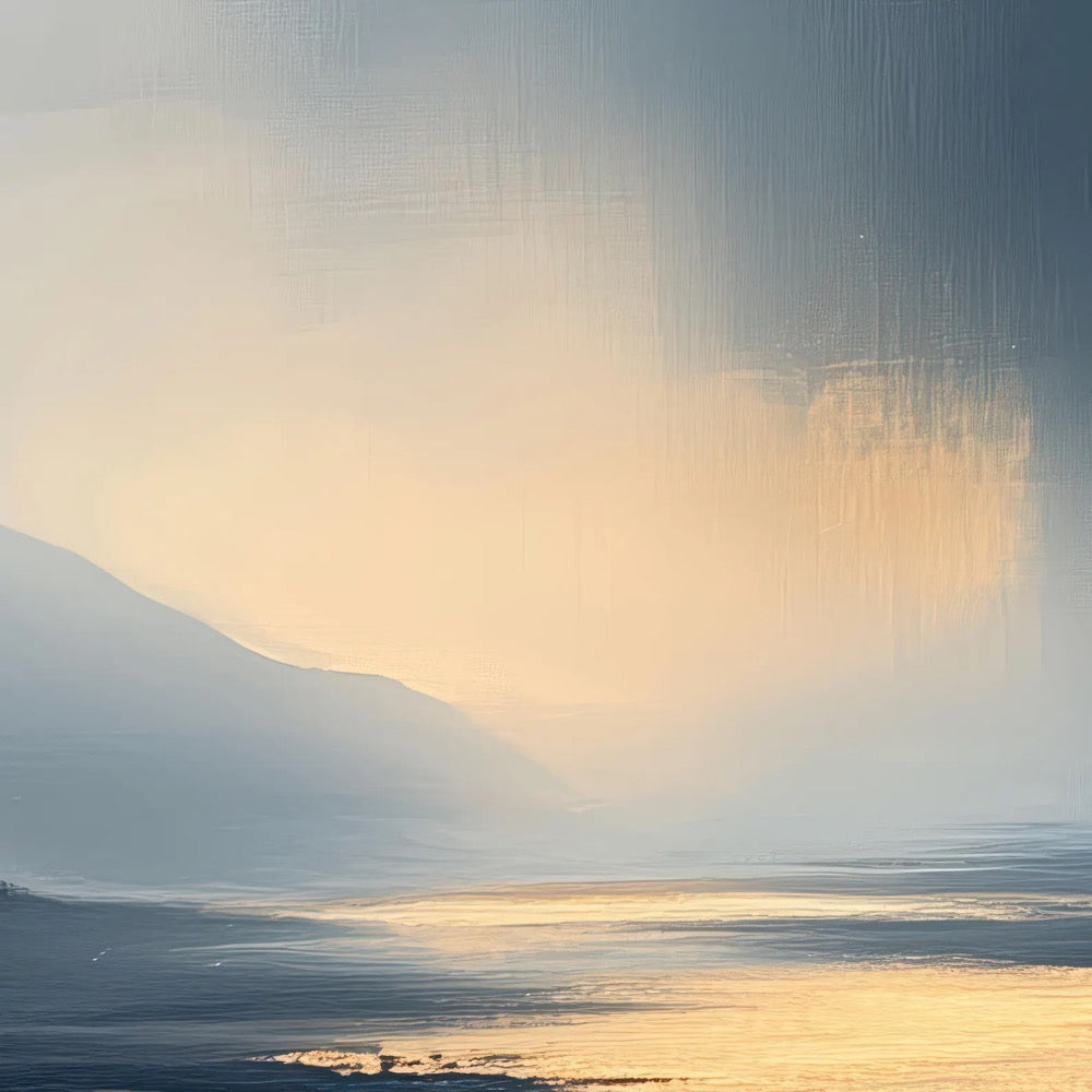 Blue Gold Abstract Wall Art Print Modern Landscape Canvas Large Calming Horizon Artwork For Living Room Bedroom Contemporary Home Decor
