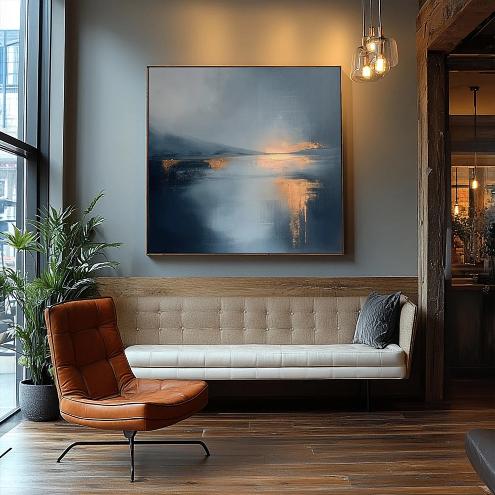 Abstract Blue and Gold Art Print - Modern Landscape Painting - Large Canvas Wall Art for Living Room - Abstract Ocean Painting Wall Art