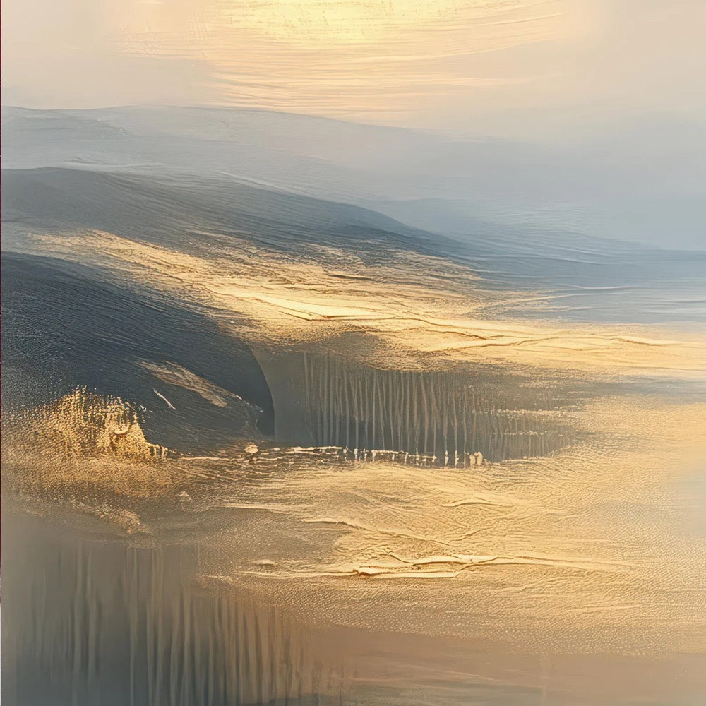 Panoramic Oversized Horizontal Seascape Abstract Wall Art Canvas Above Sofa Gold Blue Grey Landscape