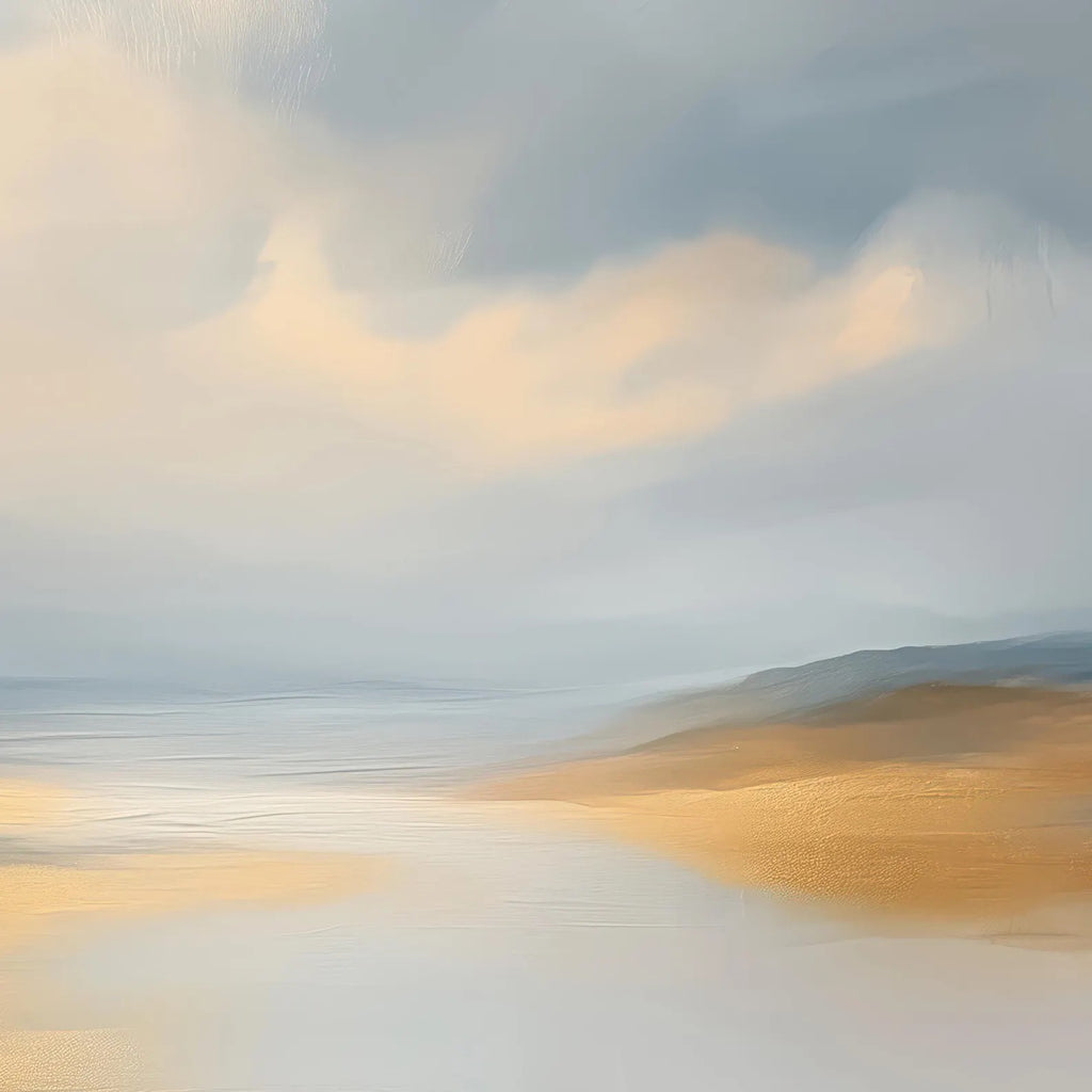 Panoramic Oversized Horizontal Seascape Abstract Wall Art Canvas Above Sofa Gold Blue Grey Landscape