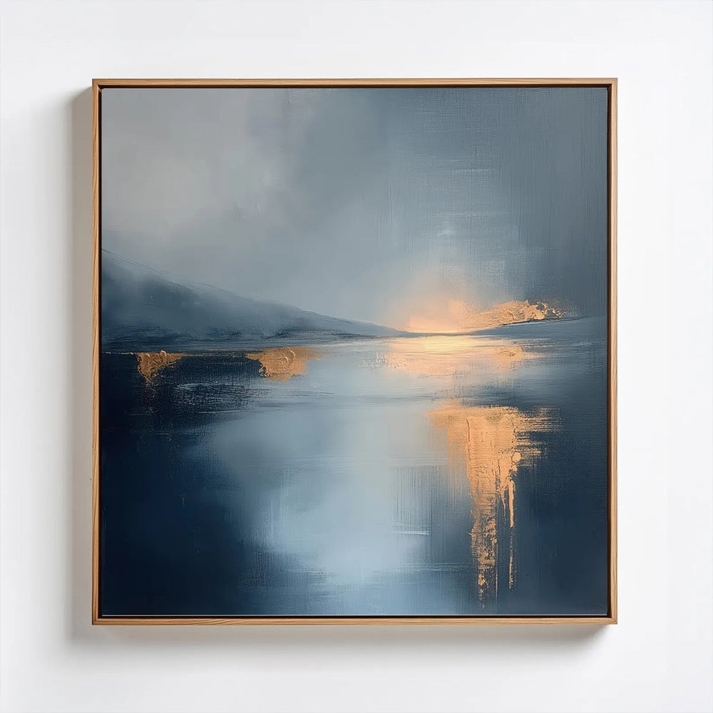 Abstract Blue and Gold Art Print - Modern Landscape Painting - Large Canvas Wall Art for Living Room - Abstract Ocean Painting Wall Art
