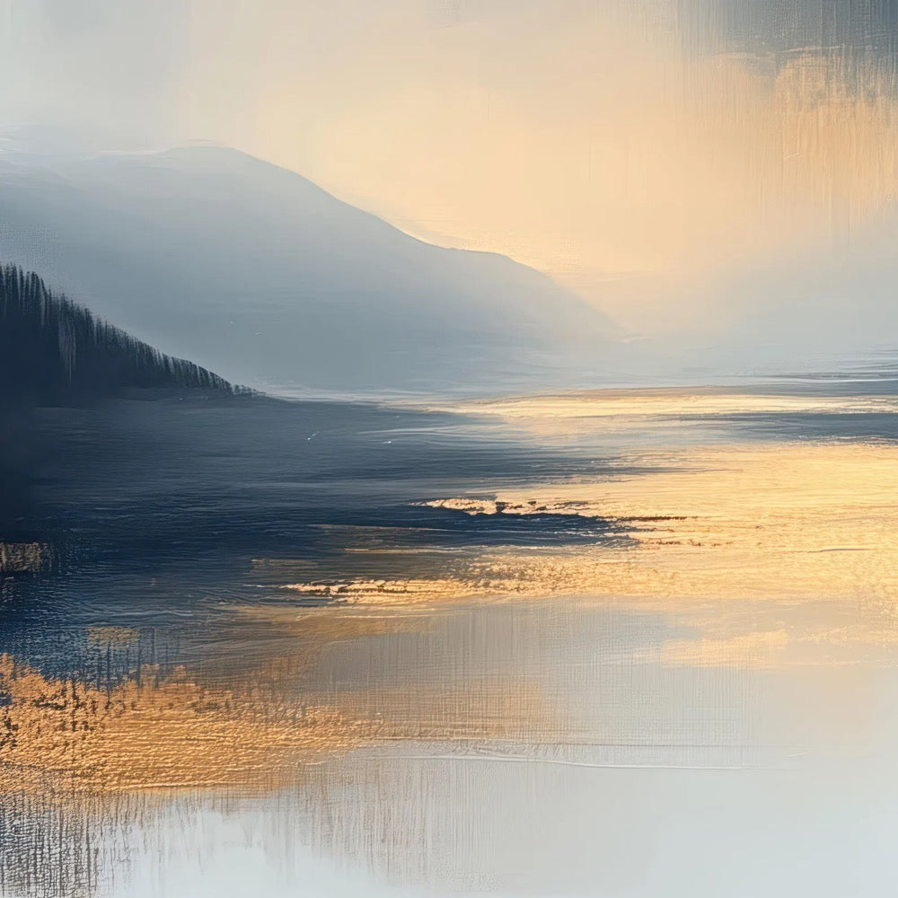 Blue Gold Abstract Wall Art Print Modern Landscape Canvas Large Calming Horizon Artwork For Living Room Bedroom Contemporary Home Decor
